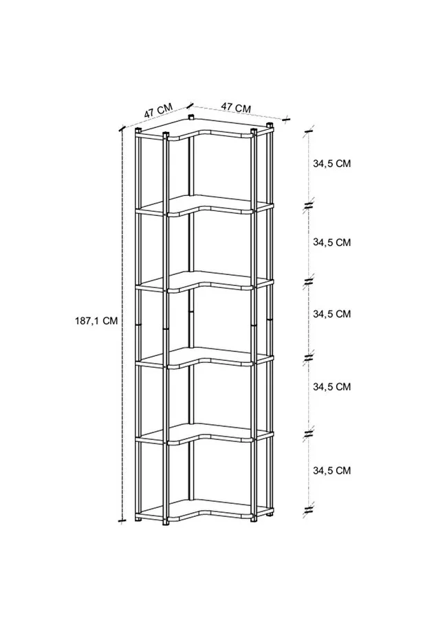 6 Raflı Kitaplık Dekoratif Kitaplık Metal Kitaplık Ofis Kitaplığı Aksesuar Rafı Sardes Safir Meşe
